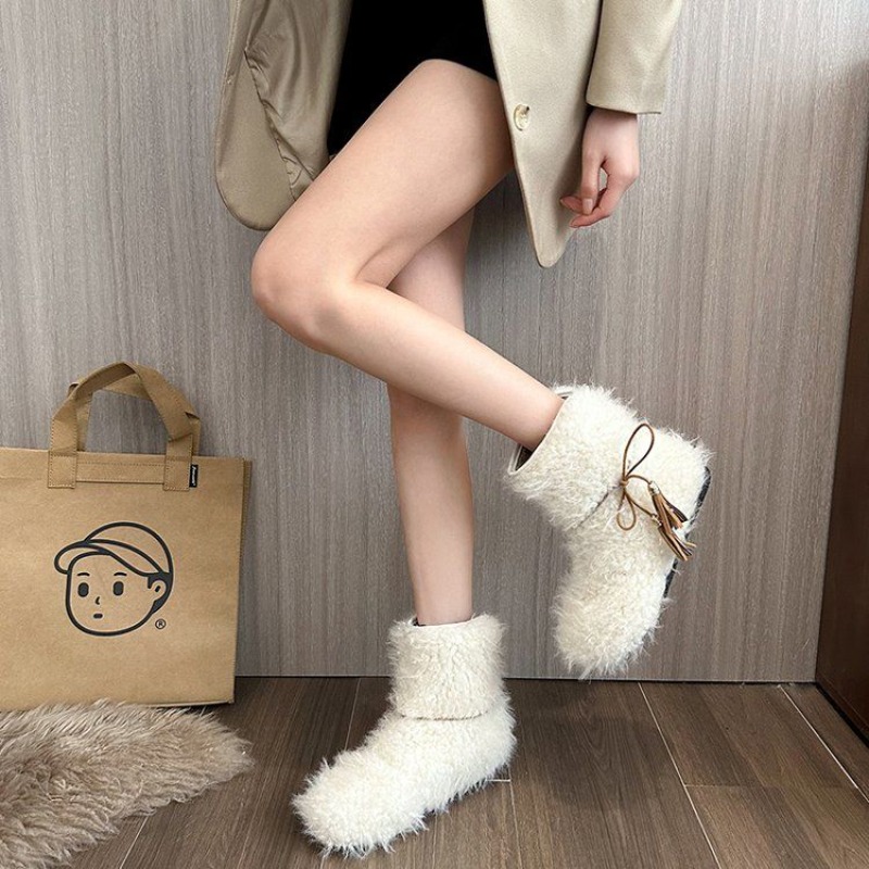 Street Fashion Online - Однотонные белые женские туфли на флисовой