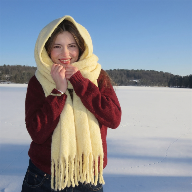Street Fashion Hijab - Винтажный однотонный мохеровый шарф с кисточками,