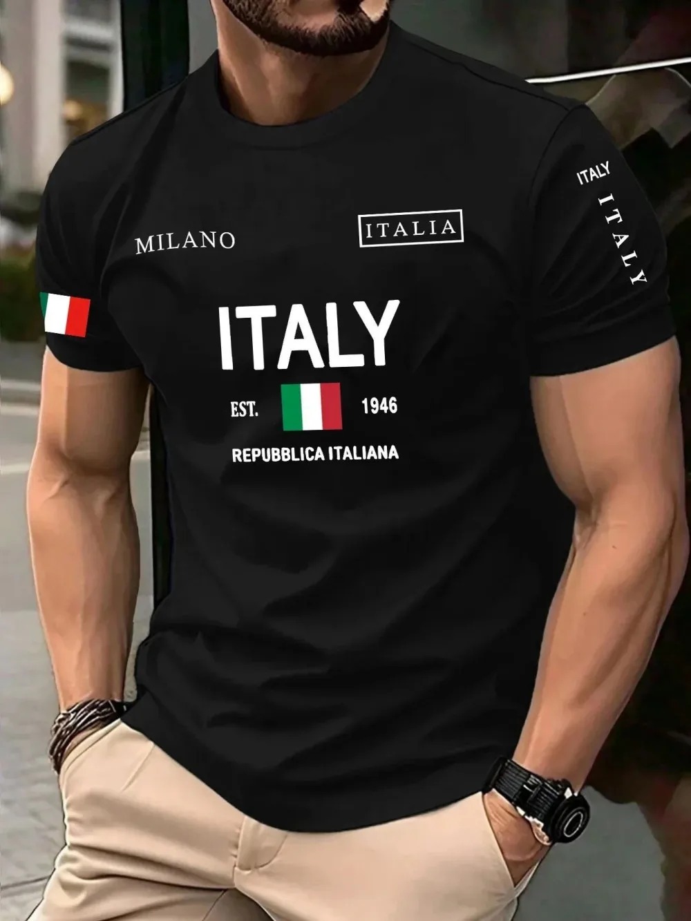 Street Fashion Milan - Европейско-американский модный тренд: мужская футболка с