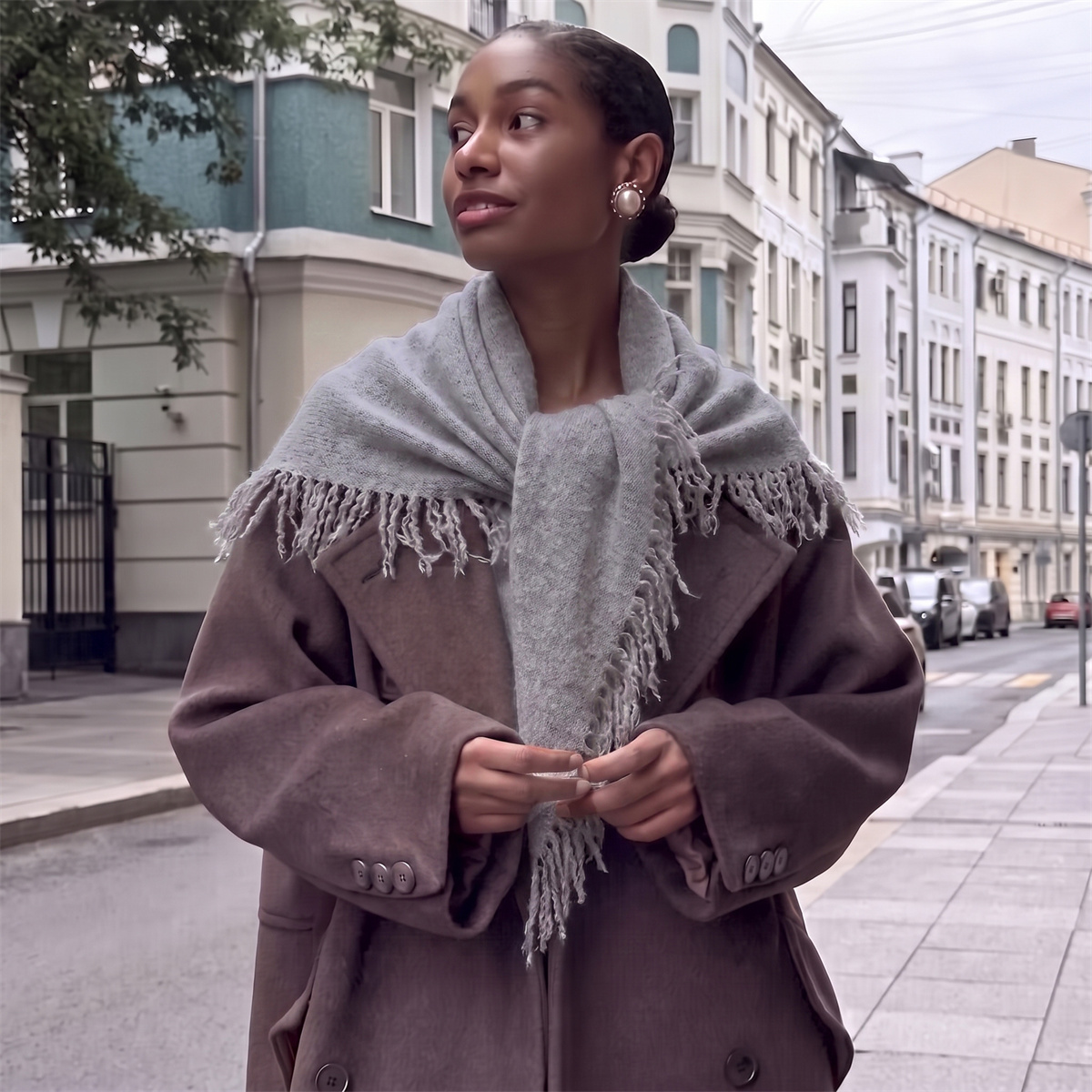 Однотонный светло-серый треуго – обзор и цена Street Fashion Hijab